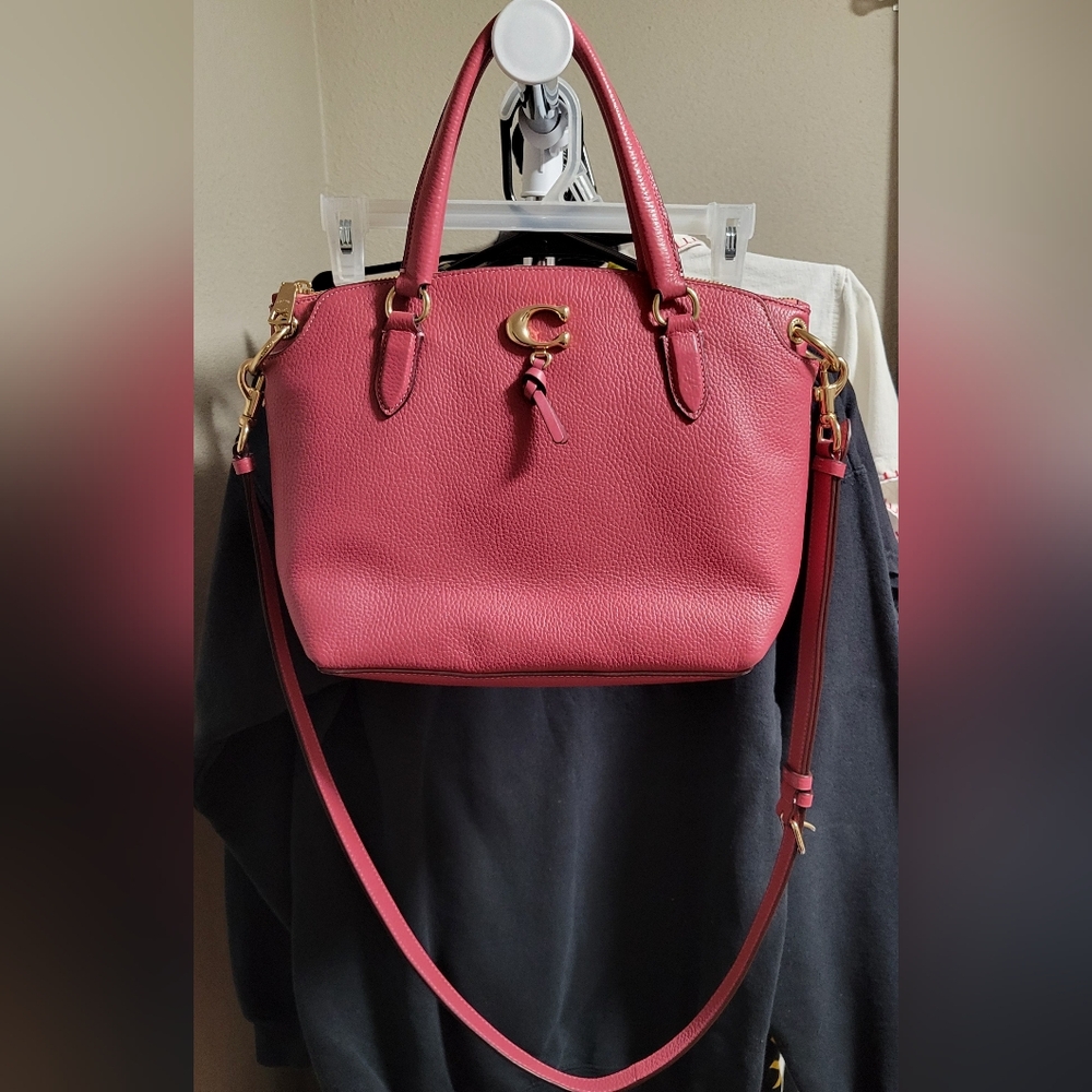 Coach Pink Pebbled Leather Satchel with Removable Strap